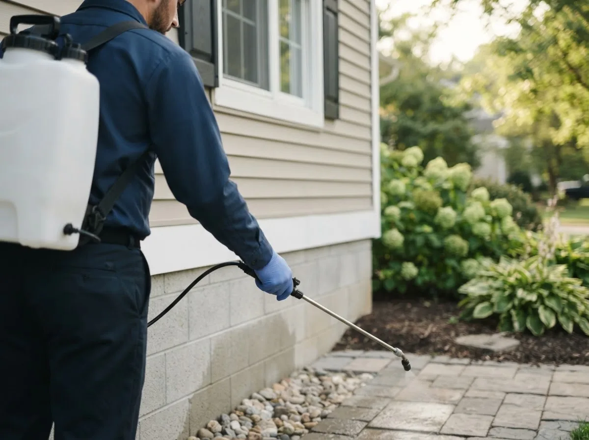Pest control technician inspecting a home in Mounds, IL